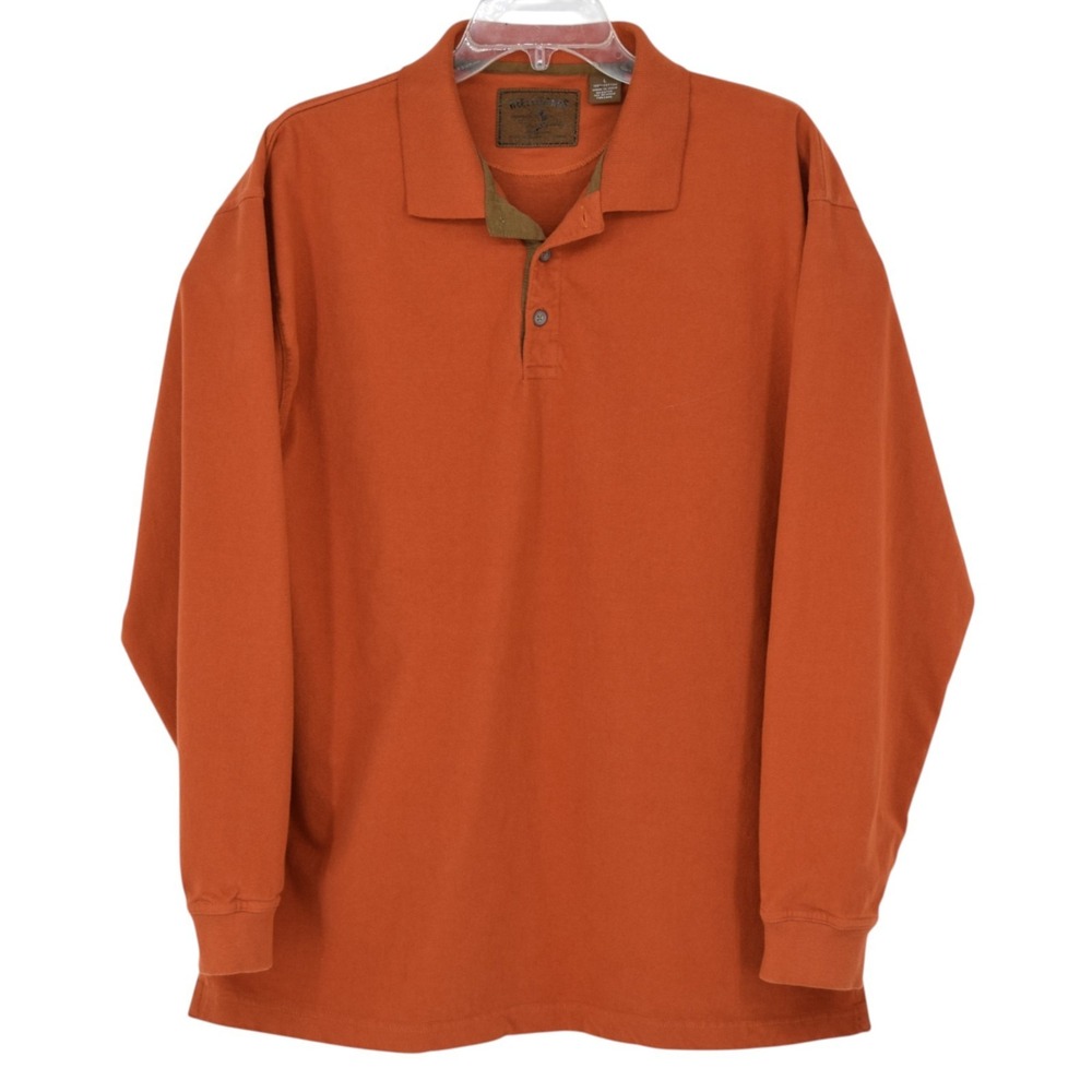 Reel Legends Men's Large Long Sleeve Soft Cotton Polo Shirt Terracotta Orange